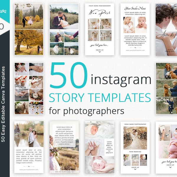 50 Instagram Story Templates, Canva Template, Photographers, Wedding, Baby Instagram, Easy Editable, Branding Design, Photography Template