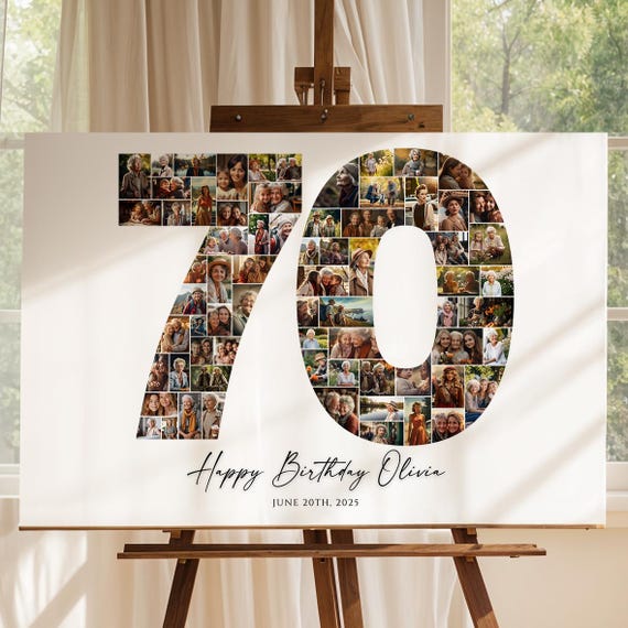 EDITABLE 70th Birthday Gift Photo Collage, Personalized Editable Photo Collage, Number Collage, 70th Birthday Picture Decorations