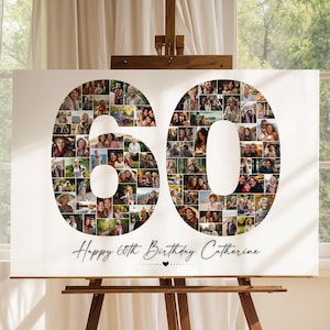 60th Birthday Photo Collage Template, Personalized 60th Birthday Gift for Women, Him, Mom, Birthday Gift Grandma Grandpa, Family Gift, Canva
