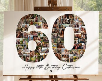 60th Birthday Photo Collage Template, Personalized 60th Birthday Gift for Women, Him, Mom, Birthday Gift Grandma Grandpa, Family Gift, Canva