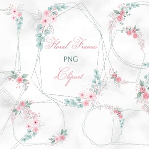 Floral  frame clipart, Greenery  Frame clip art,  Polygonal Frames, Floral Frames scrapbook, geometric frame clip art with flowers