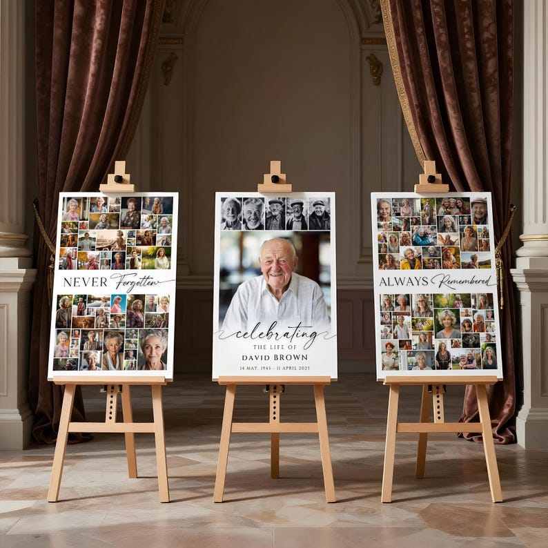 Funeral Photo Collage Template, Funeral Poster, Celebration of Life,  Funeral Welcome Sign, In Loving Memory, Memorial Poster