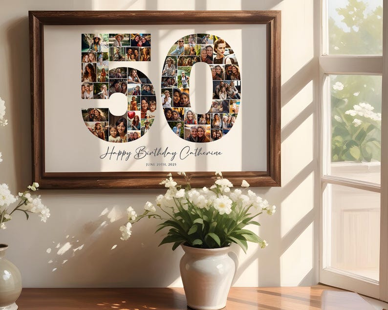 50th Birthday Photo Collage Template for 50th Birthday Decorations and 50th Birthday Gift