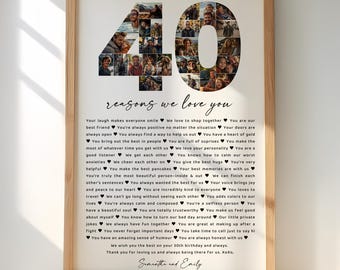 40th Birthday Photo Collage Template, Reasons We Love You, Personalized Gift (Digital Download)