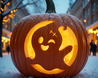 Cute Ghost Pumpkin Carving Stencil Template, Halloween Printable Stencil, Easy Jack O Lantern Design, Digital Download, #JOL