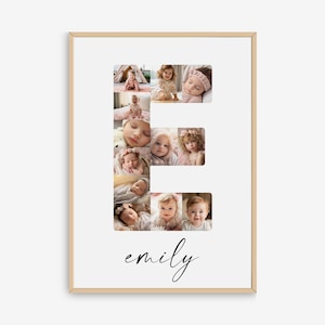 Letter E Photo Collage Template,  Personalized Initial Name Print for Girls and Boys, Nursery Print, Name Printable, Nursery Decor