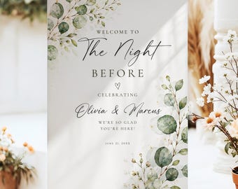 The Night Before Wedding Sign, Eucalyptus Rehearsal Dinner Poster, Greenery Wedding Decor, Editable Canva Template (Digital Download), #RD16