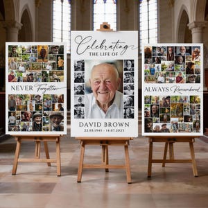 Funeral Photo Collage Sign Template: Celebration of Life Poster Memorial (Canva, Digital Download)