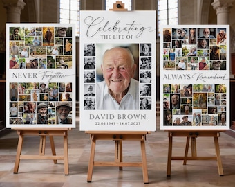 Funeral Photo Collage Sign Template: Celebration of Life Poster Memorial (Canva, Digital Download)