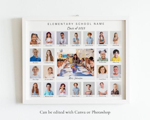 Minimalist School Composite Photo Template, Printable School Class Photo Template, Editable Kindergarten Template, Template for Class, Canva