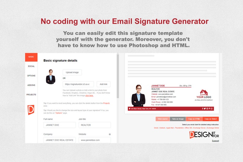 Email Signature Template, Realtor, Clickable, Gmail, Modern, Professional, Real Estate, Two Photo or Logo, Clickable Link Icon, HTML, Canva image 4