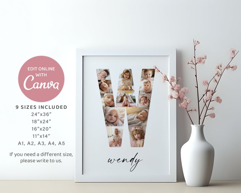 W Collage Lettering Letter W Photo Collage Template, Personalized Initial Name Print for ...