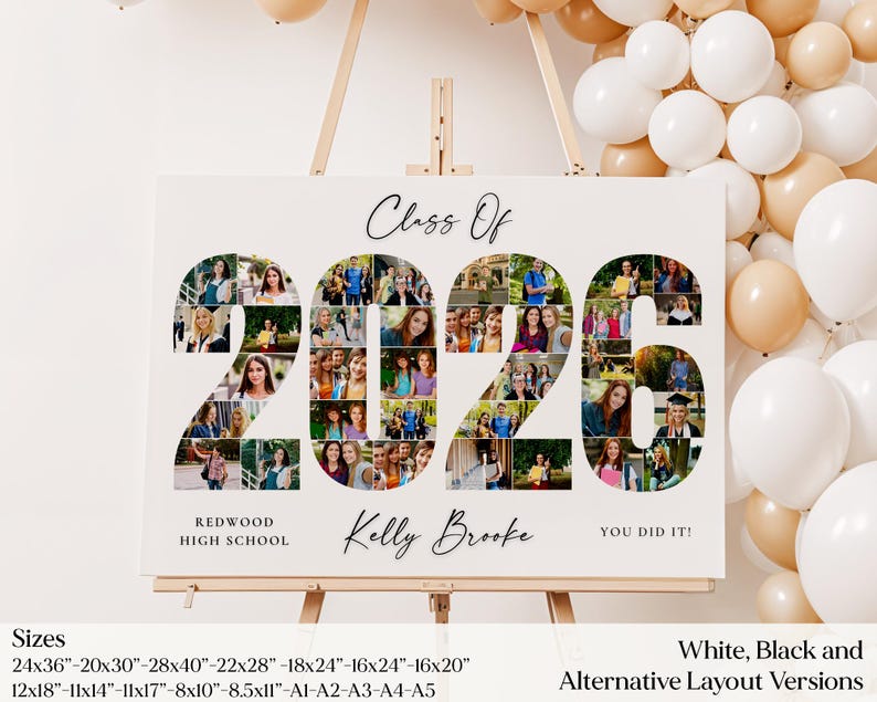 2026 Graduation Photo Collage Template, Graduation Party Welcome Sign