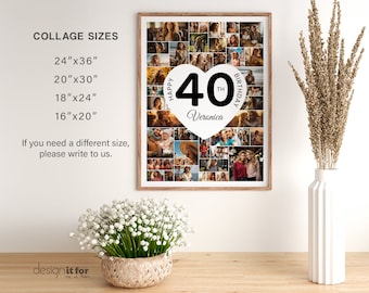 Regalo per il 40° compleanno, modello per collage fotografico, regalo personalizzato per il 40° compleanno per donne, uomini, lei o lui, regalo per la famiglia, regalo di compleanno, Canva