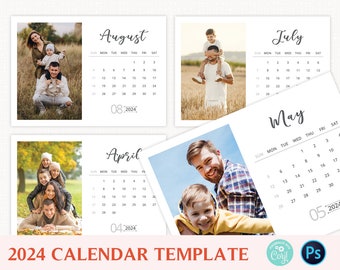 2024 Desk Calendar Template, Printable Photo Calendar, Year Calendar, Editable Monthly Calendar, Corjl, PSD, PNG File, Instant Download
