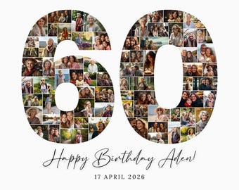 60th Birthday Photo Collage Template, Personalized 60th Birthday Gift for Women, Him, Mom, Birthday Gift Grandma Grandpa, Family Gift, Canva