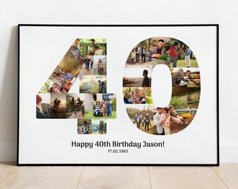 40th Birthday Photo Collage Template, Printable 40th Birthday Photo Collage, Photo Collage, 40th Birthday Gifts, Birthday Anniversary, Canva