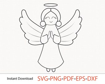 Angel SVG File, Angel Wings Svg, Cute Praying Angel, Angel Clipart Png, Christmas Angel Clipart, Cricut Cut File, svg, eps, pdf, dxf