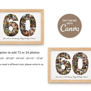 Modèle de collage photo 60e anniversaire, cadeau 60e anniversaire personnalisé pour femme, lui, maman, cadeau d'anniversaire grand-mère grand-père, cadeau de famille, toile image 2