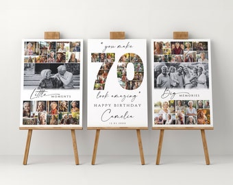 70th Birthday Photo Collage Poster Template Set, Customizable 70th Anniversary Welcome Board, Printable  Birthday Collage for Him,Her