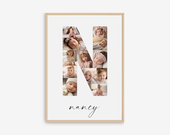Letter N Photo Collage Template,  Personalized Initial Name Print for Girls and Boys, Nursery Print, Name Printable, Nursery Decor