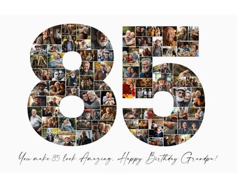 85th Birthday Photo Collage Template, Personalized Gift for Grandma, Grandpa or Husband. Number Collage Birthday Gift for Her or Him