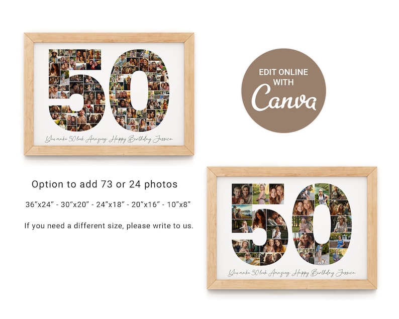 50th Birthday Photo Collage Template, Personalized 50th Birthday Gift for Women, Him, Mom, Number Collage, Family Gift, Birthday Gift, Canva image 2