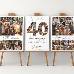 40. Geburtstag Foto-Collage-Poster-Vorlagen-Set, anpassbare Willkommenstafel zum 40-jährigen Jubiläum, druckbare Geburtstagscollage für Sie und Ihn