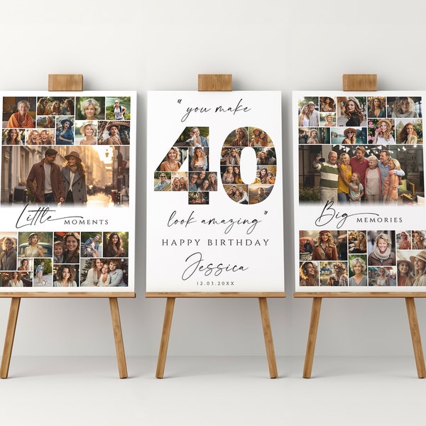 40th Birthday Photo Collage Poster Template Set, Customizable 40th Anniversary Welcome Board, Printable  Birthday Collage for Him,Her