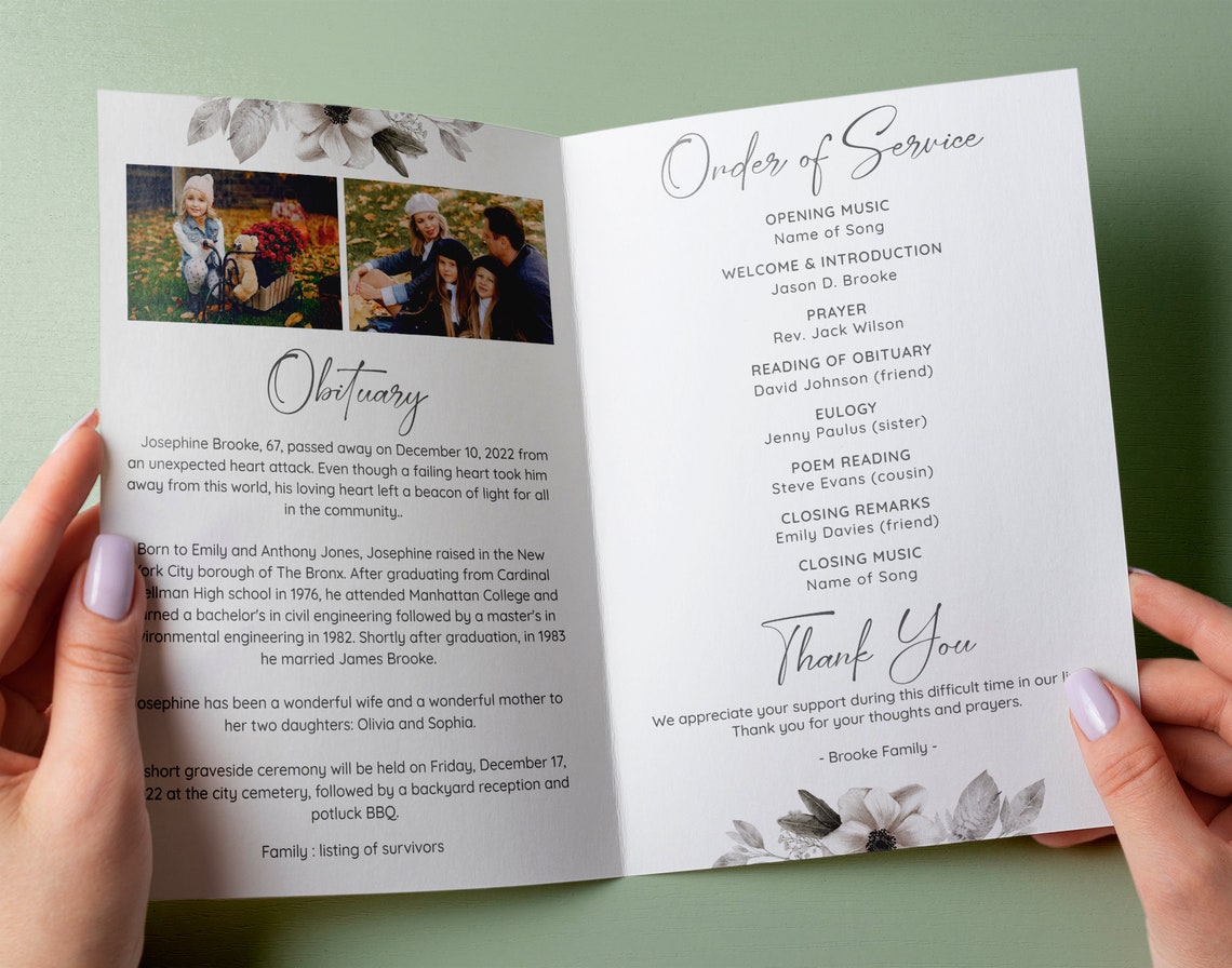 Funeral Program Template Funeral Service Obituary Celebration - Etsy