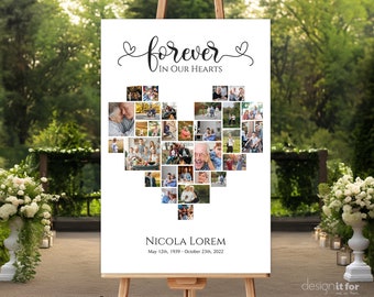 Funeral Heart Collage, Funeral Template, Funeral Welcome Sign, Funeral Photo Collage Template, Funeral Welcome Sign, Memorial Poster