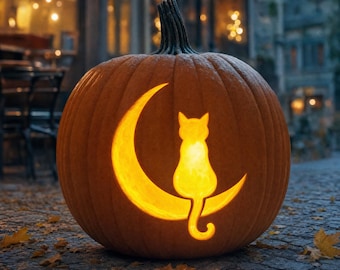 Cat Moon Pumpkin Stencil, Halloween Carving Template, Jack O Lantern Design, Digital Download, #JOL