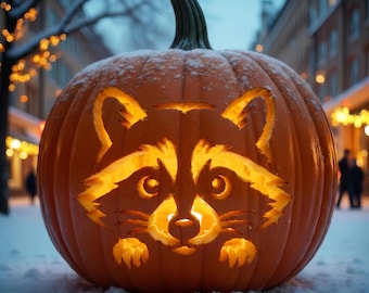 Raccoon Pumpkin Carving Stencil Template, Halloween Woodland Animal Jack O Lantern Design, Digital Download, #JOL