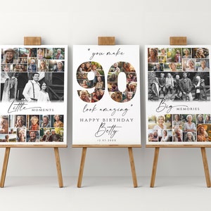 90th Birthday Photo Collage Poster Template Set, Customizable 90th Anniversary Welcome Board, Printable  Birthday Collage for Him,Her