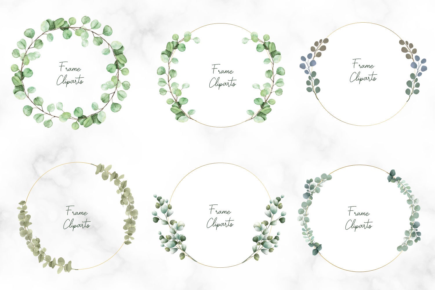 Eukalyptus Kranz Gold Rahmen Clipart PNG SVG grün Kranz | Etsy