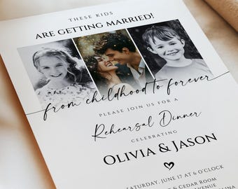 Rehearsal Dinner Invitation Template, Childhood Photos, Wedding Night Invite, Editable Canva (Digital Download)