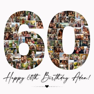 Modèle de collage photo 60e anniversaire, cadeau 60e anniversaire personnalisé pour femme, lui, maman, cadeau d'anniversaire grand-mère grand-père, cadeau de famille, toile
