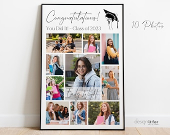 Graduation Class of 2026 Photo Collage Template, 24x36 Poster Size Picture Collage for 10 Photos, Canva, Printable Graduation Gift, Graduate
