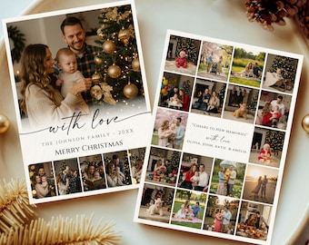 Elegant Christmas Card Template, Holiday Cards, Family Photo Christmas Greeting, Year in Review Photo Collage, Christmas Card, Canva, CPC26