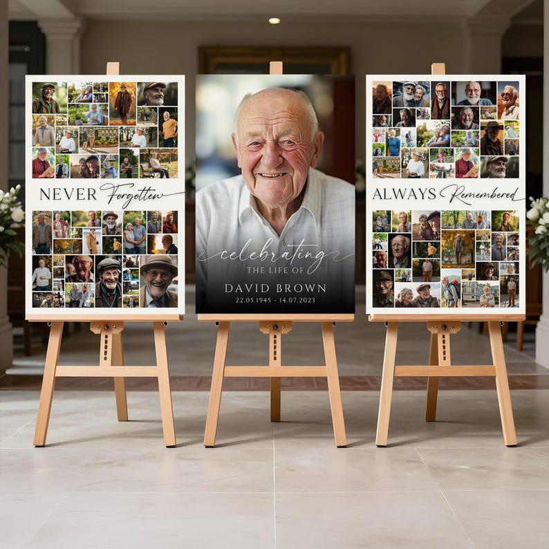 Funeral Photo Collage Template, Funeral Poster, Celebration of Life,  Funeral Welcome Sign, In Loving Memory, Memorial Poster