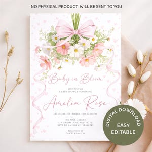 Editable floral baby shower invitation template in Canva