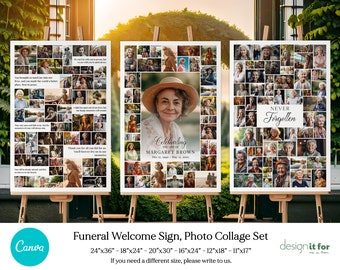 Funeral Welcome Sign Set Template, Funeral Photo Collage with Notes, Celebration of Life Easel Display, Memorial Poster Size, Funeral Boards