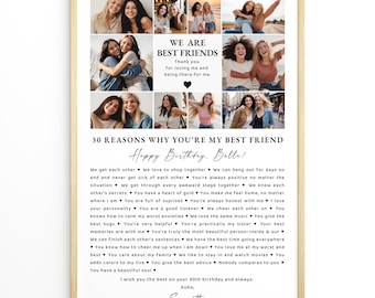 30 Reasons We Love You Poster Photo Collage Template , 30th Birthday Gift for Best Friend, Editable for Any Age, 30th Anniversary, #RT30