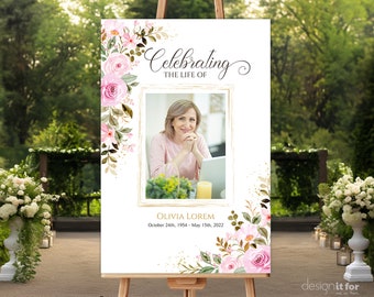 Funeral welcome sign template, memorial sign, funeral sign poster, memorial service sign, edit online with Canva, celebration