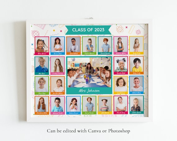 School Composite Photo Template, Printable School Class Photo Template, Kindergarten Collage Template for 23 Photos, Collage for Class