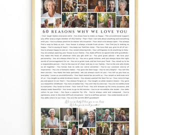 60 Reasons Why We Love You Photo Collage Template , Personalized Birthday Gift for Grandma, Grandpa, Mom or Dad, 60th Anniversary, Canva