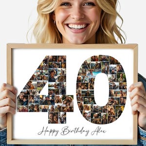 Modèle de collage photo 40e anniversaire, cadeau 40e anniversaire personnalisé pour elle, pour lui, collage numéro 40, cadeau de famille, cadeau d'anniversaire, toile
