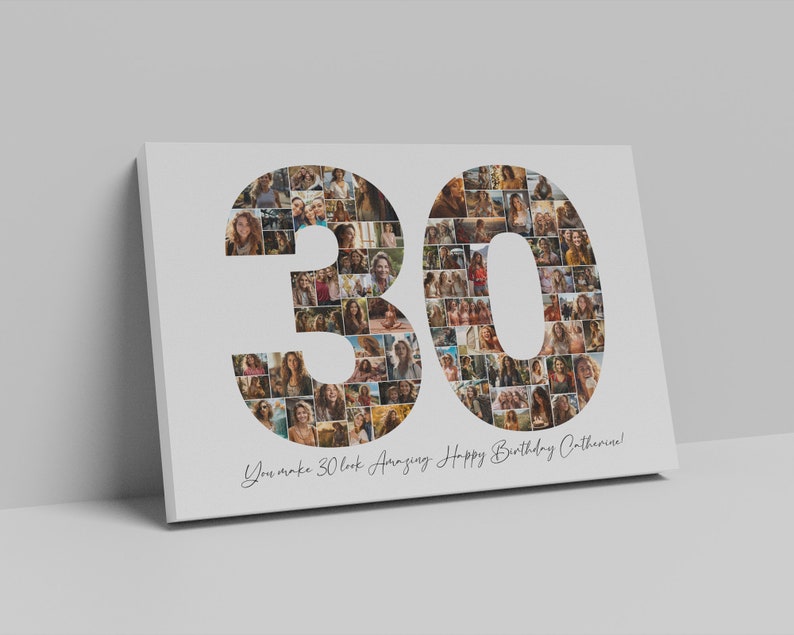 30th Birthday Photo Collage Template, Personalized 30th Birthday Gift for Her, Him, 30th Anniversary Picture Collage, Birthday Gift, Canva image 4