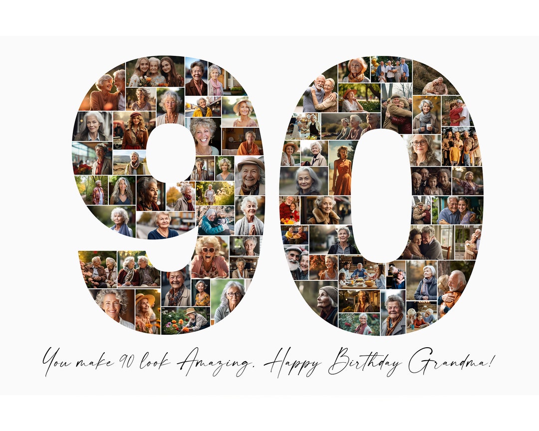 90th Birthday Photo Collage Template, Personalized Gift for Grandma ...