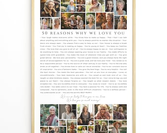 50 Reasons Why We Love You Photo Collage Template , Printable Birthday Gift for Grandma, Grandpa, Mom or Dad, 50th Anniversary, Canva